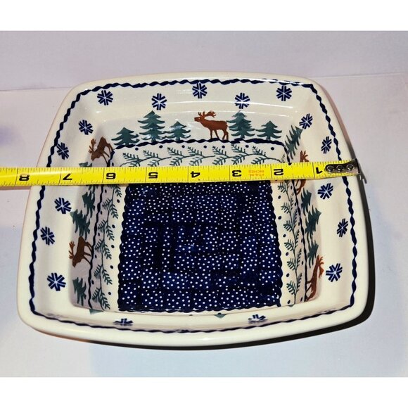 Boleslawiec Polish Pottery Square Baker Serving Bowl Snowflake Reindeer Tree 7.5 - Picture 7 of 8